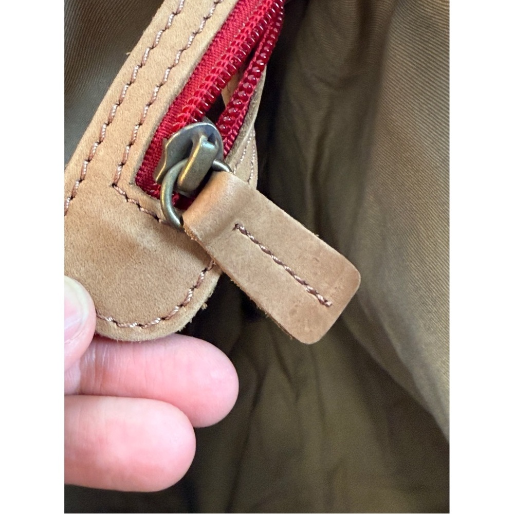 L.L. Bean Vintage Boat Tote Bag Embroidered Black Dog Canvas & Leather Light Red - Picture 15 of 15